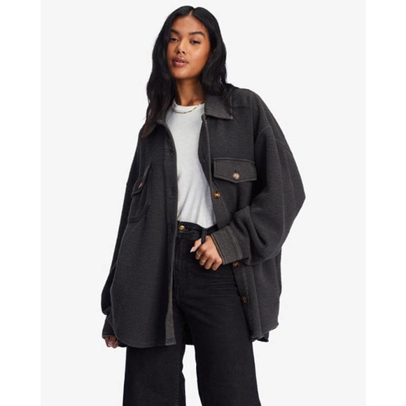 Billabong Jackets & Blazers - Billabong Womens Fleece Any Time Overshirt Shacket Size M Off Black Mineral Wash